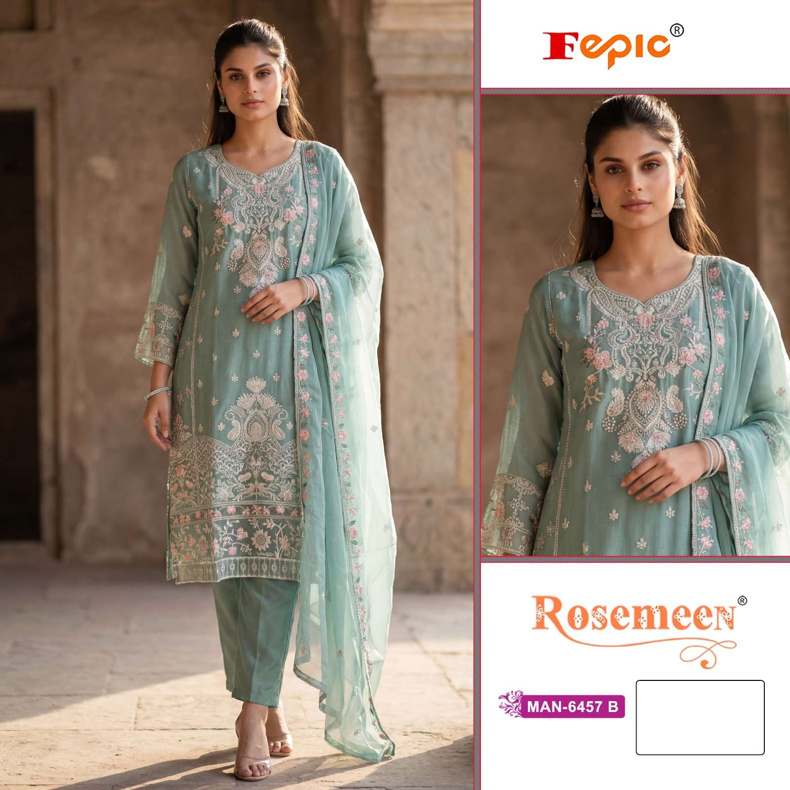 Rosemeen Man 6457 Fepic Chiffon Pakistani Salwar Suits Exporter Gujarat