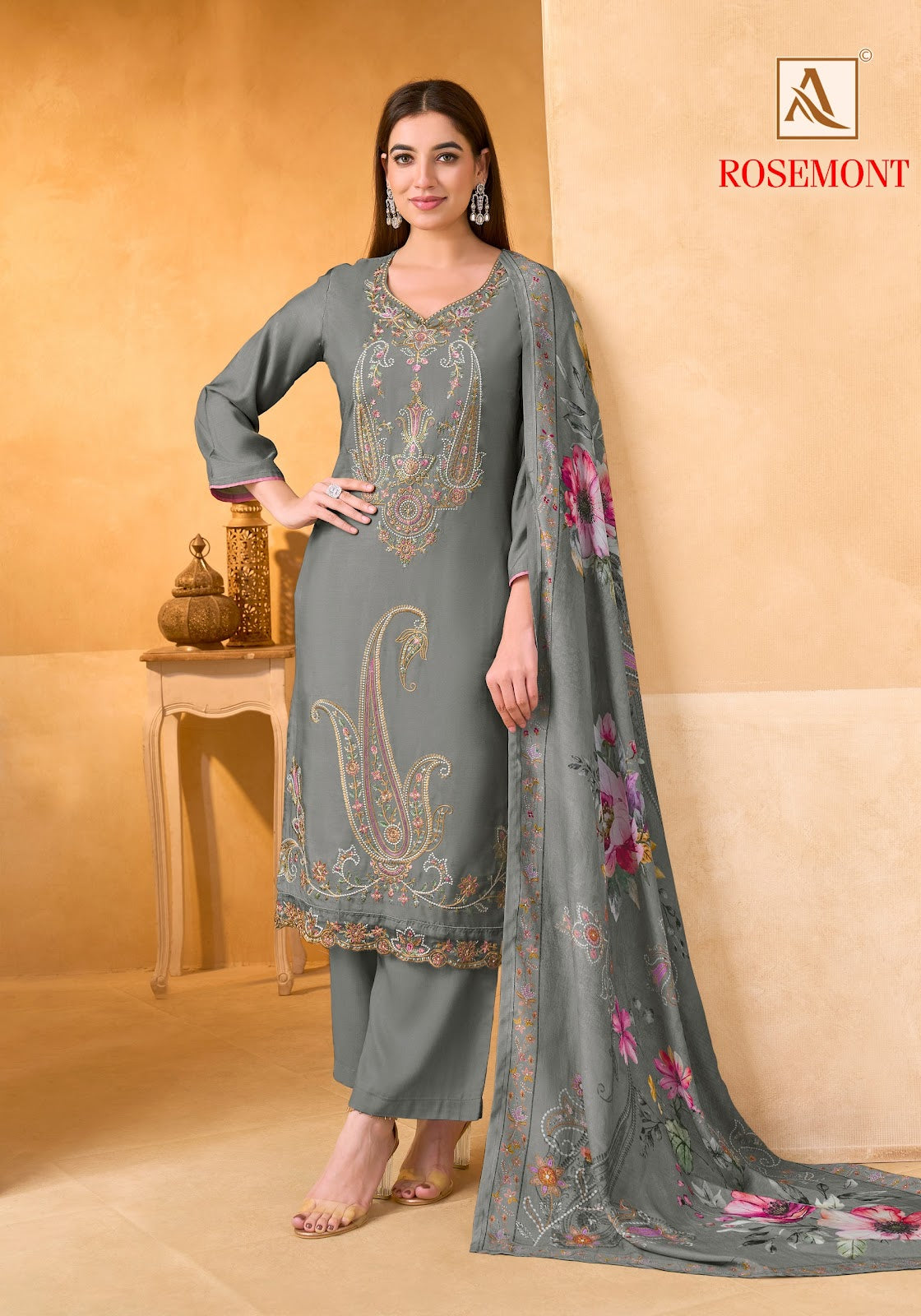 Rosemont Alok Viscose Muslin Karachi Salwar Suits Supplier Ahmedabad