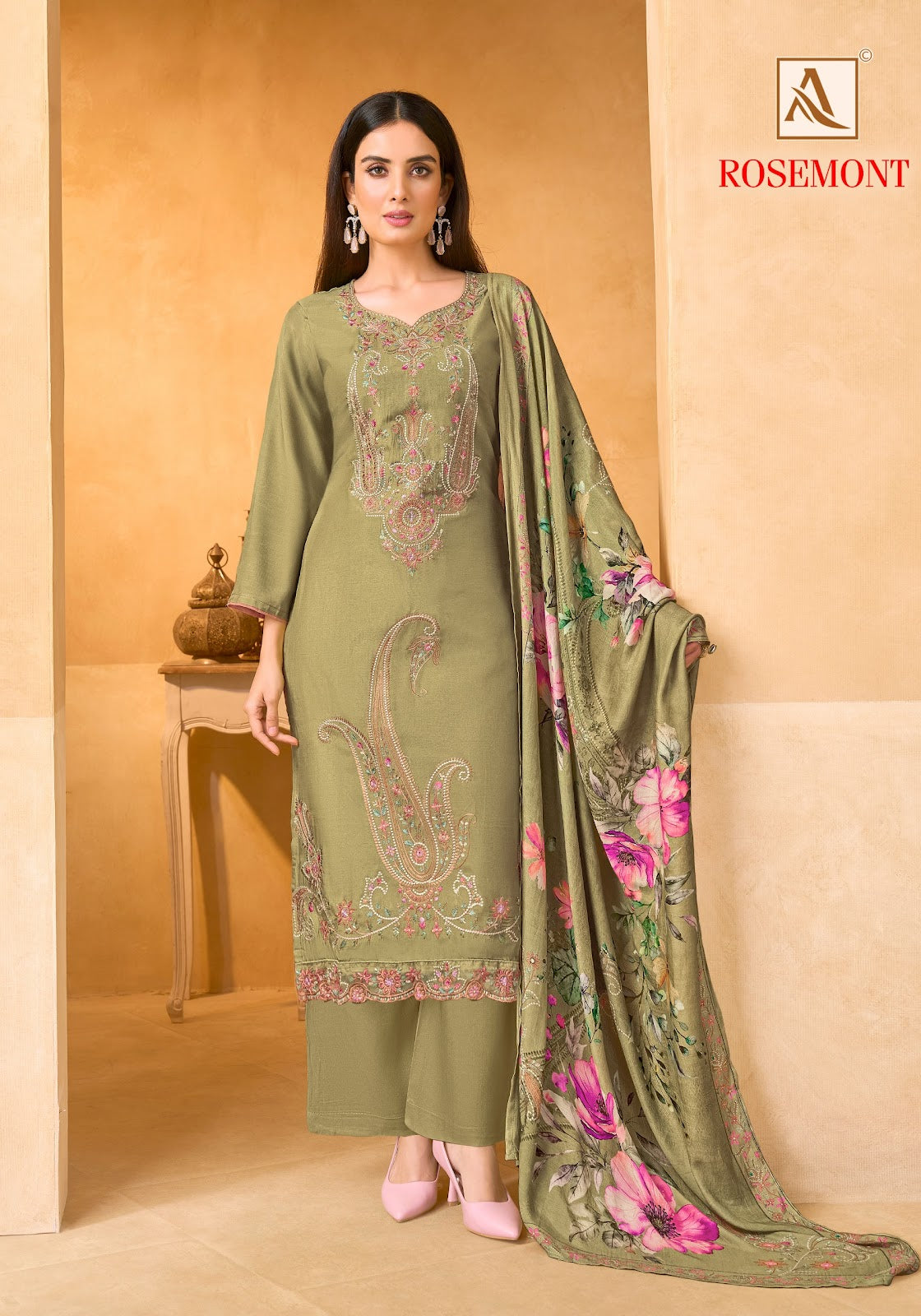 Rosemont Alok Viscose Muslin Karachi Salwar Suits Supplier Ahmedabad
