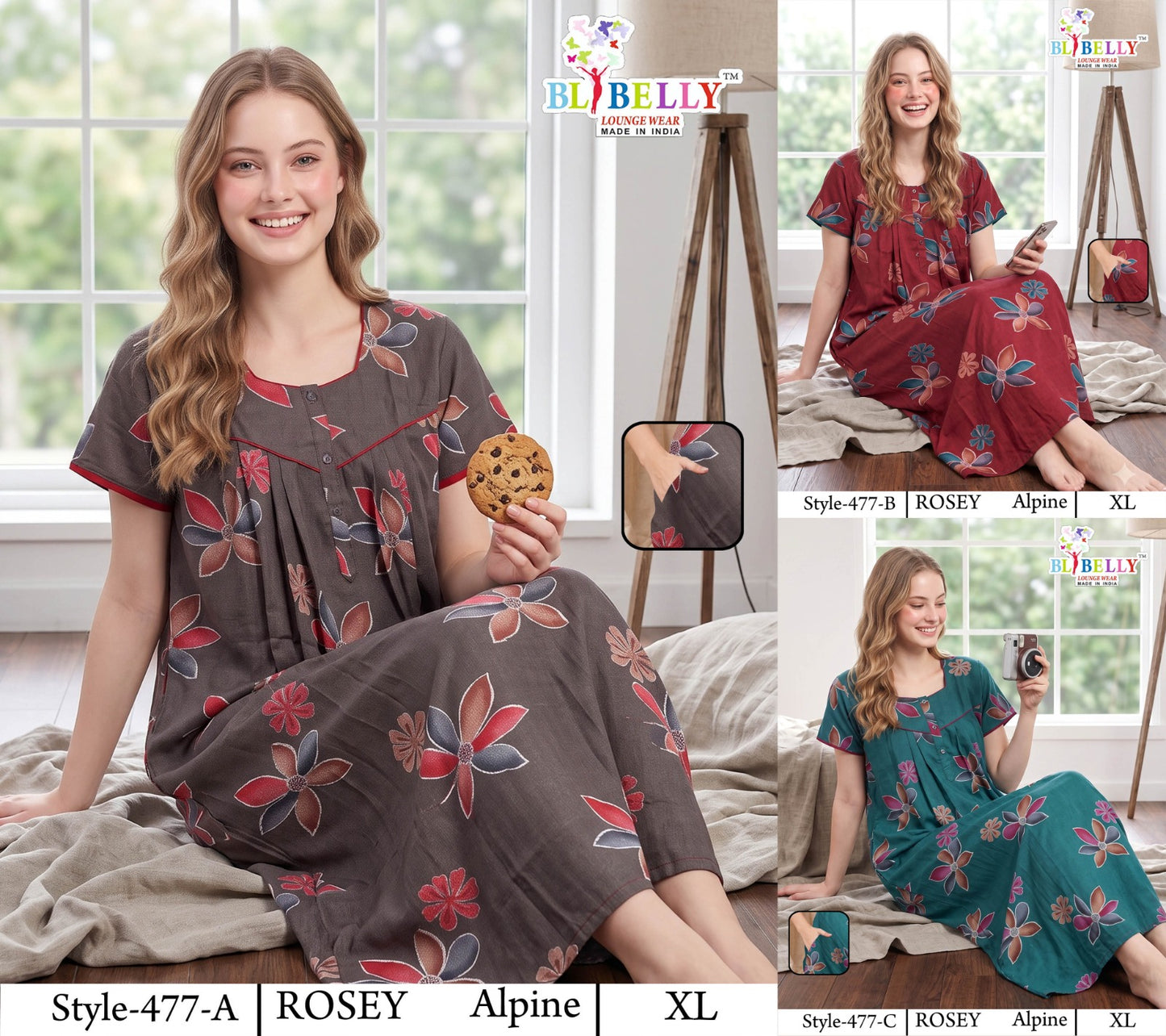 Rosey Alpine Belly Night Gowns Manufacturer Gujarat