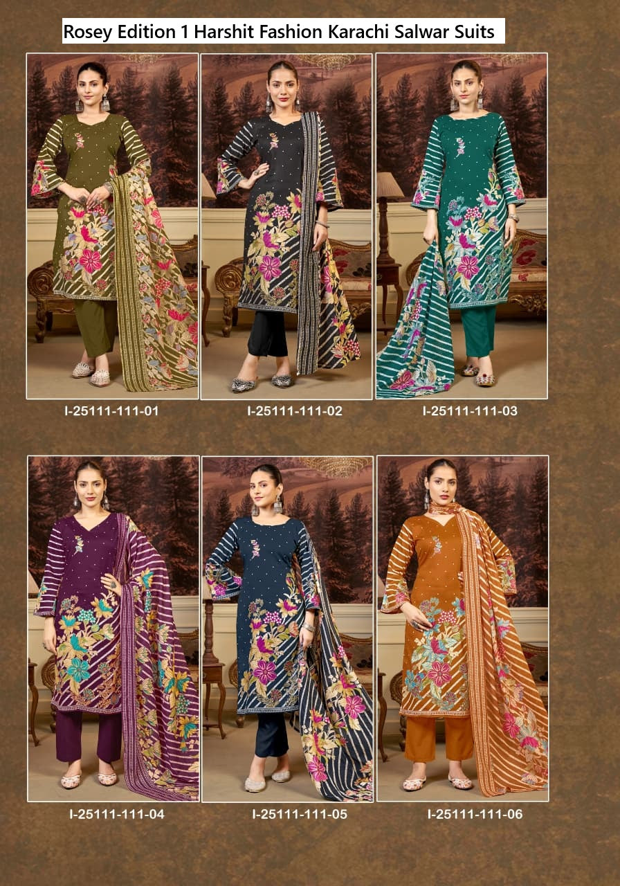 Rosey Edition 1 Harshit Fashion Pure Jam Karachi Salwar Suits Exporter Ahmedabad