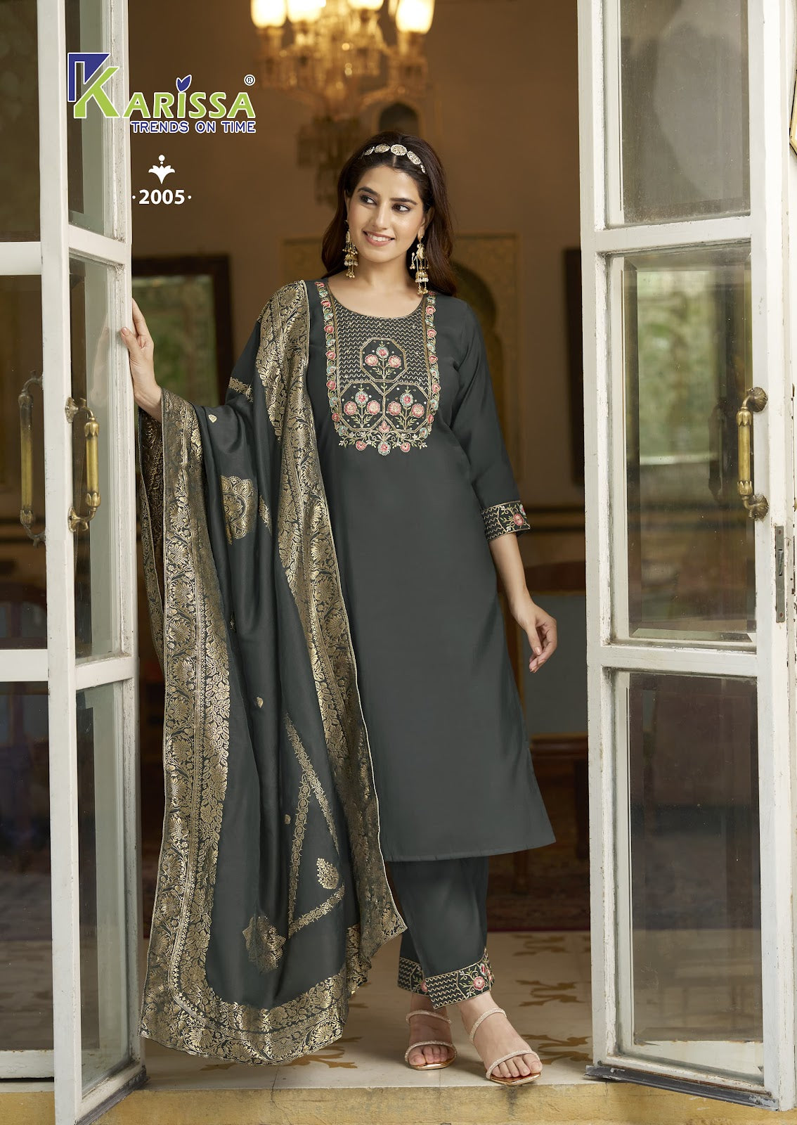 Roshani Vol 2 Karissa Roman Silk Readymade Pant Style Suits Supplier