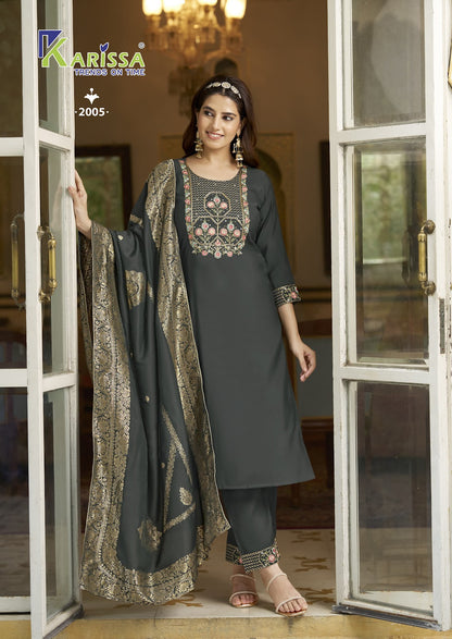 Roshani Vol 2 Karissa Roman Silk Readymade Pant Style Suits Supplier
