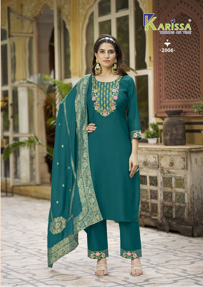 Roshani Vol 2 Karissa Roman Silk Readymade Pant Style Suits Supplier