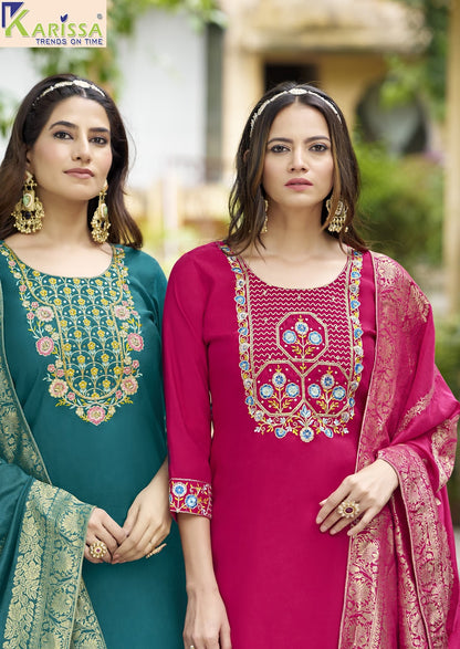 Roshani Vol 2 Karissa Roman Silk Readymade Pant Style Suits Supplier