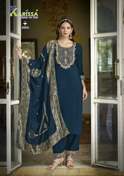 Roshani Vol 2 Karissa Roman Silk Readymade Pant Style Suits Supplier