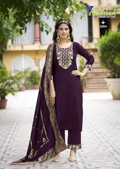 Roshani Vol 2 Karissa Roman Silk Readymade Pant Style Suits Supplier