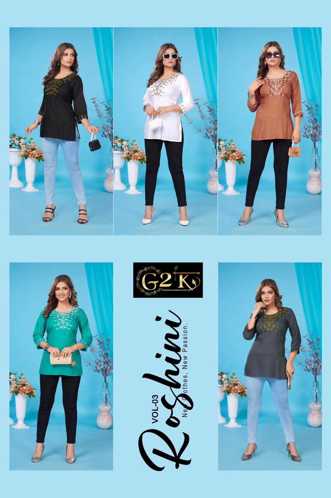Roshini Vol 3 G2K Rayon Short Kurtis Wholesaler Ahmedabad