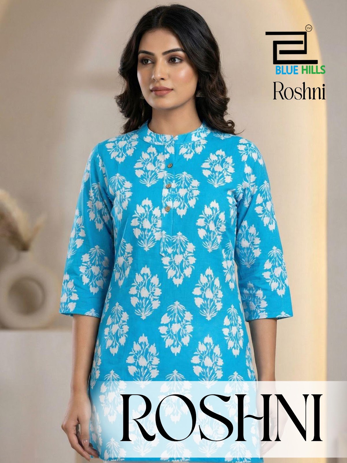 Roshni Blue Hills Cotton Short Kurtis Wholesale Price