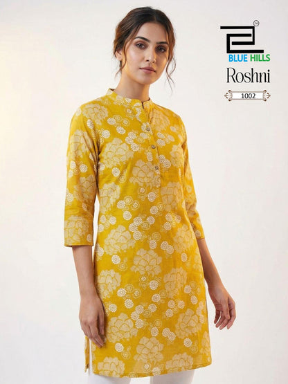 Roshni Blue Hills Cotton Short Kurtis Wholesale Price