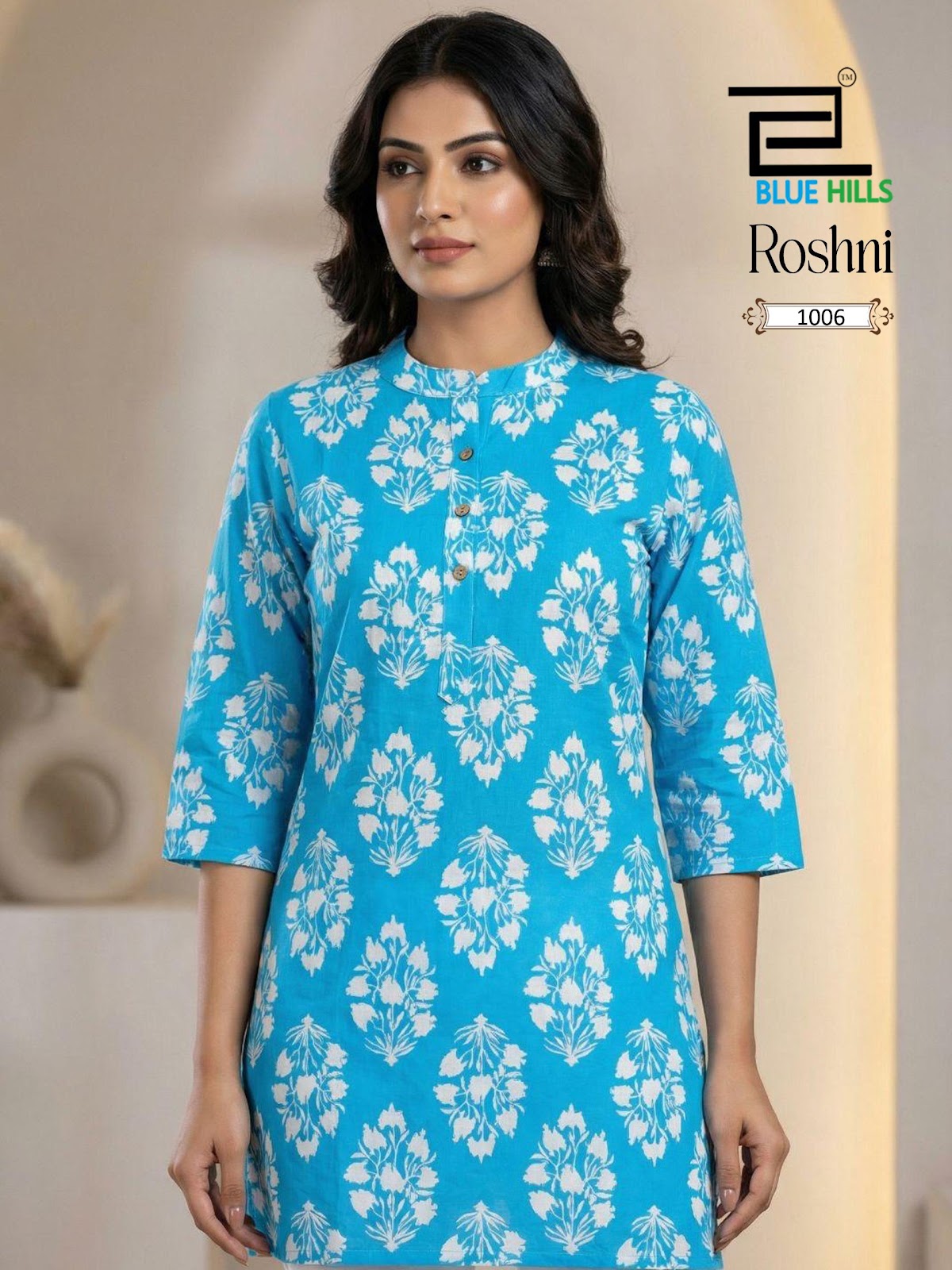 Roshni Blue Hills Cotton Short Kurtis Wholesale Price