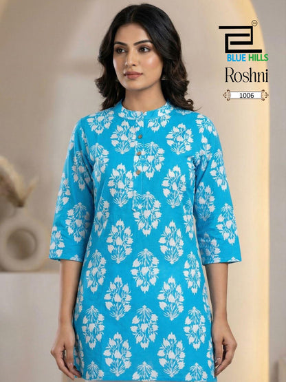 Roshni Blue Hills Cotton Short Kurtis Wholesale Price