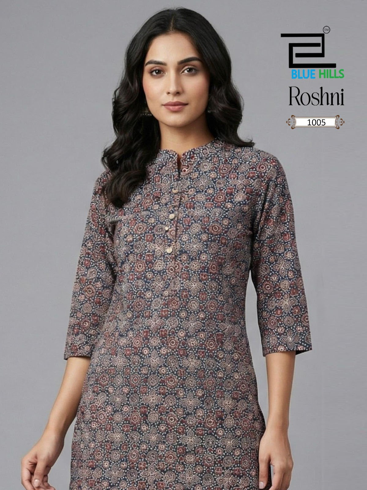 Roshni Blue Hills Cotton Short Kurtis Wholesale Price
