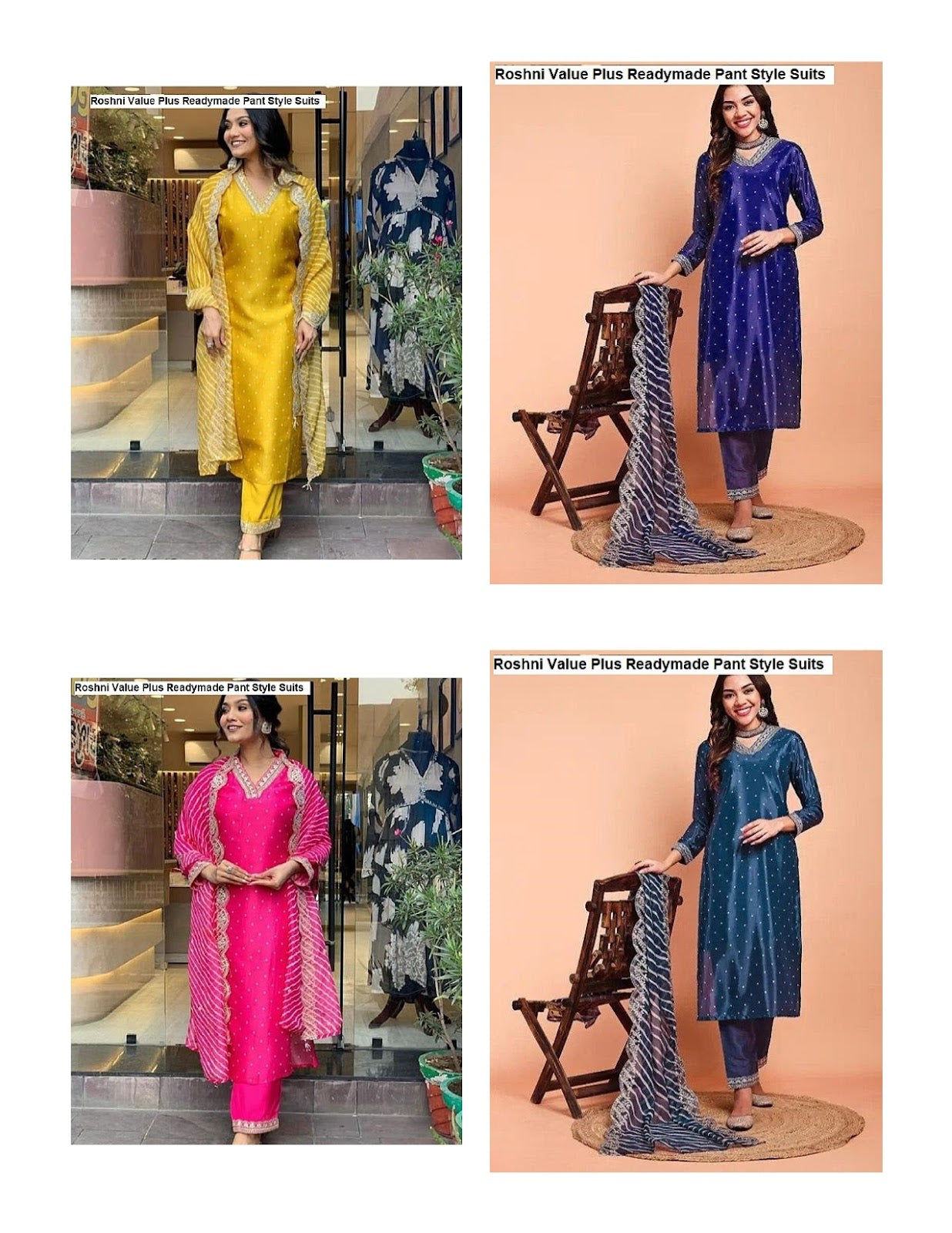 Roshni Value Plus Chinon Readymade Pant Style Suits Manufacturer