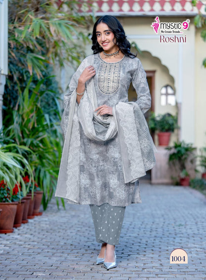 Roshni Vol 1 Mystic 9 Cambric Cotton Readymade Pant Style Suits Manufacturer India