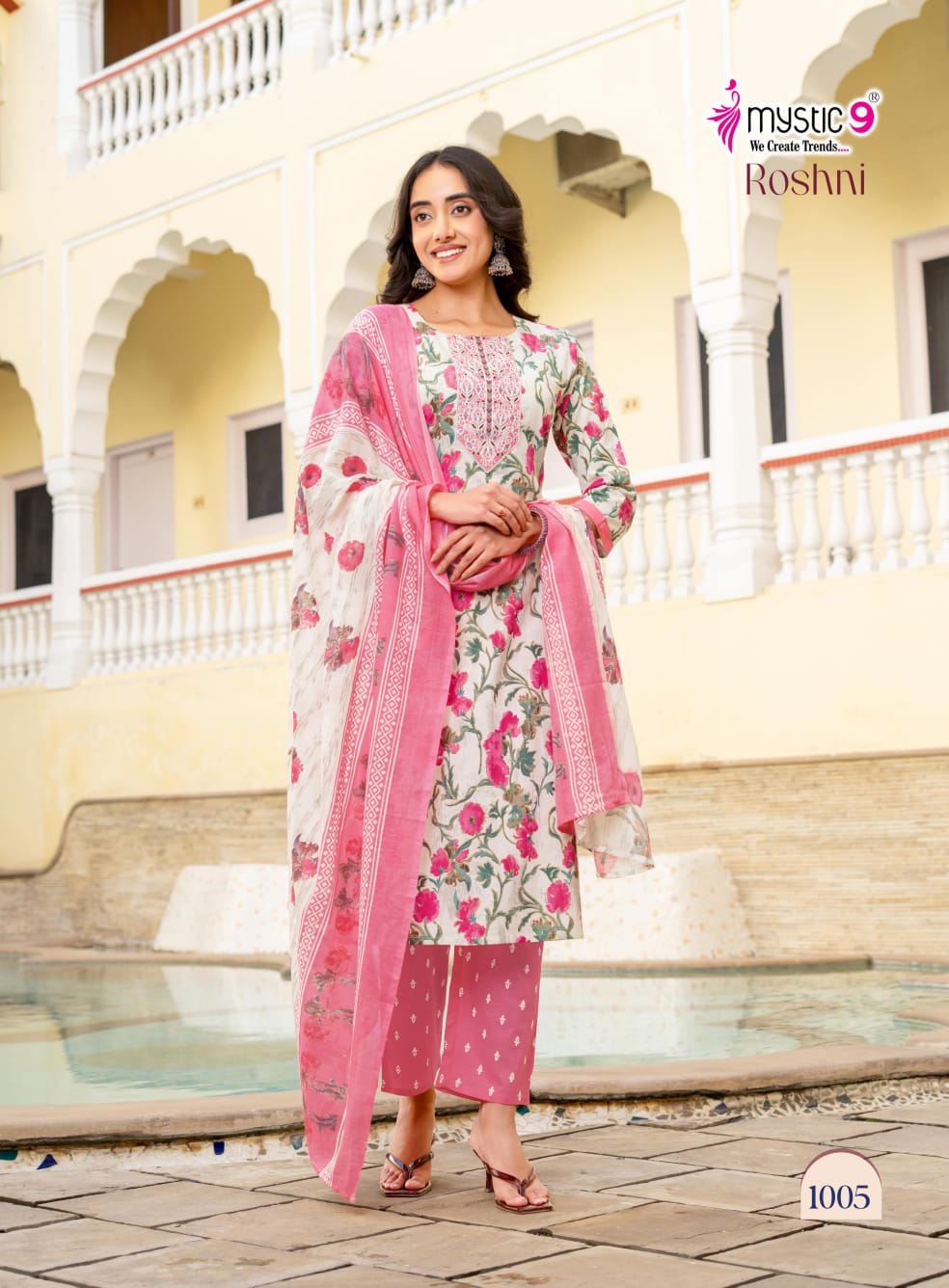 Roshni Vol 1 Mystic 9 Cambric Cotton Readymade Pant Style Suits Manufacturer India