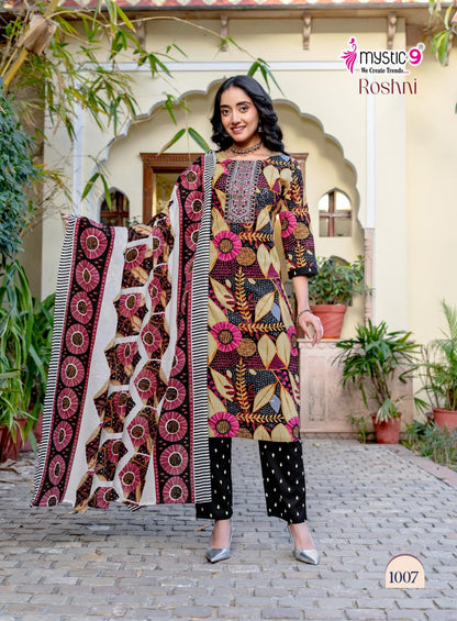 Roshni Vol 1 Mystic 9 Cambric Cotton Readymade Pant Style Suits Manufacturer India