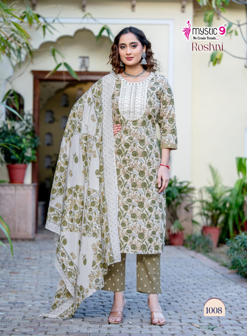 Roshni Vol 1 Mystic 9 Cambric Cotton Readymade Pant Style Suits Manufacturer India
