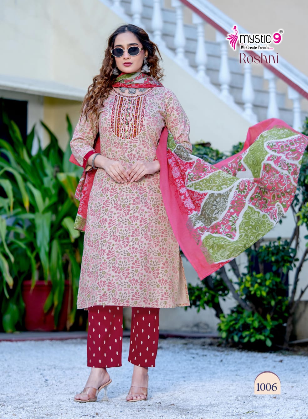 Roshni Vol 1 Mystic 9 Cambric Cotton Readymade Pant Style Suits Manufacturer India