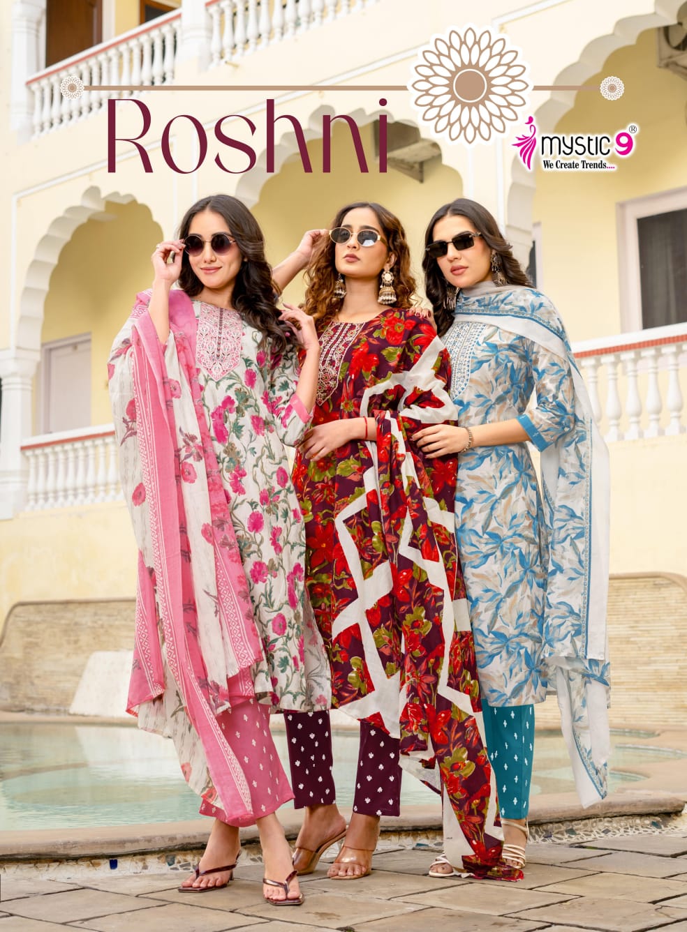 Roshni Vol 1 Mystic 9 Cambric Cotton Readymade Pant Style Suits Manufacturer India