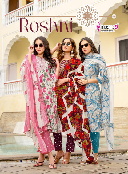 Roshni Vol 1 Mystic 9 Cambric Cotton Readymade Pant Style Suits Manufacturer India