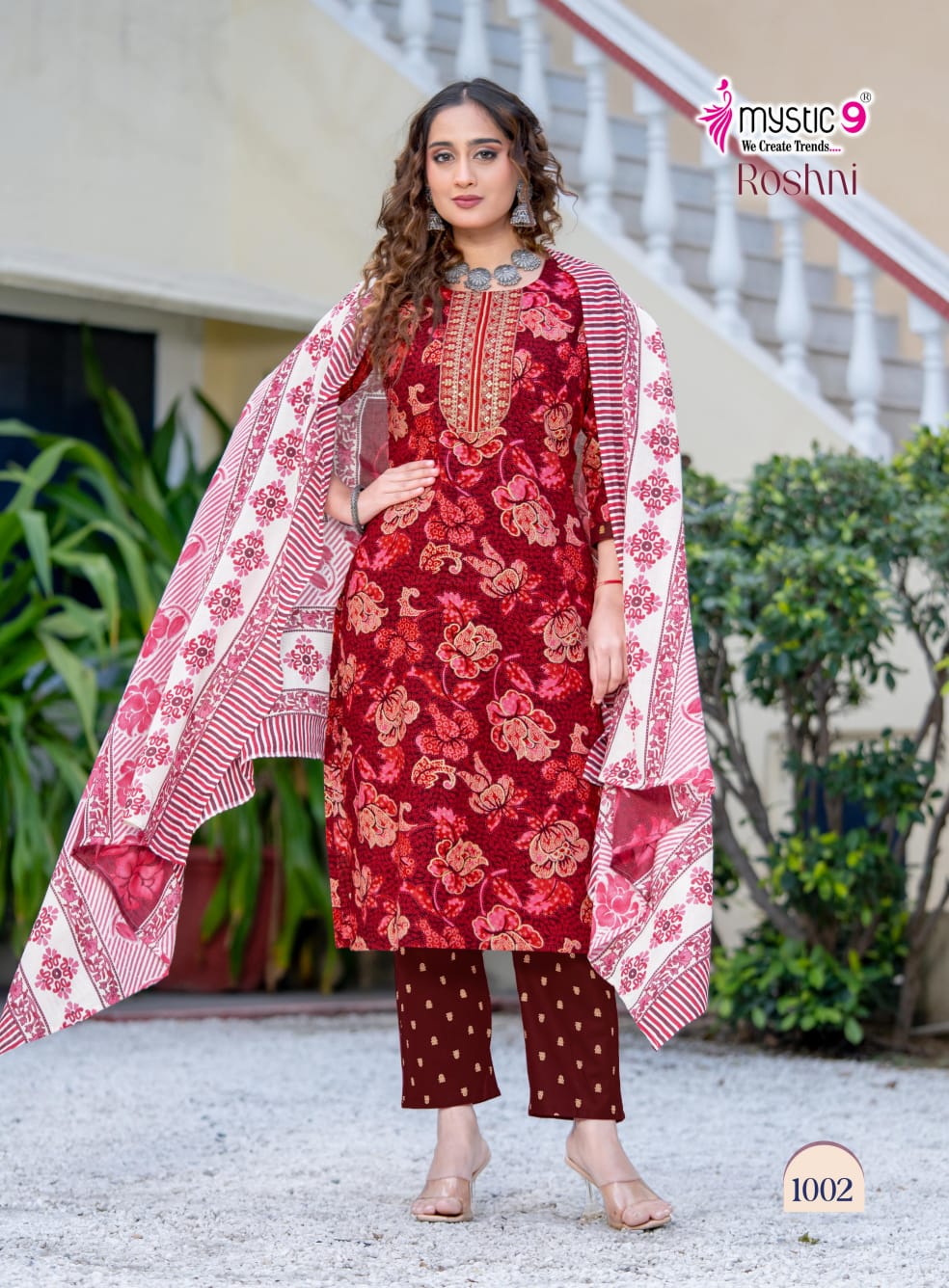 Roshni Vol 1 Mystic 9 Cambric Cotton Readymade Pant Style Suits Manufacturer India