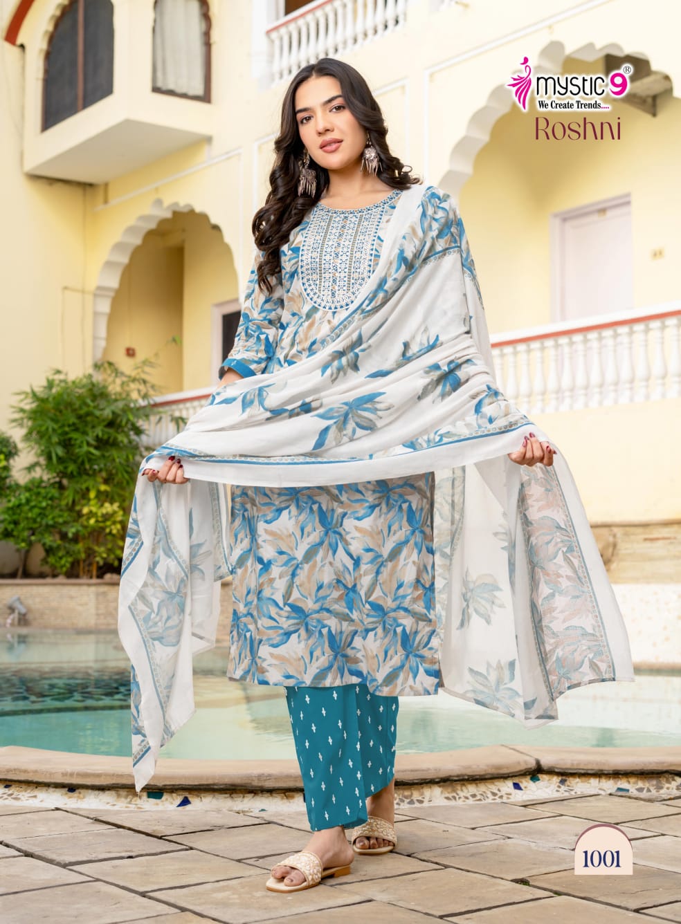 Roshni Vol 1 Mystic 9 Cambric Cotton Readymade Pant Style Suits Manufacturer India