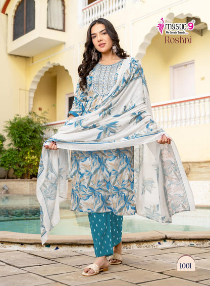 Roshni Vol 1 Mystic 9 Cambric Cotton Readymade Pant Style Suits Manufacturer India