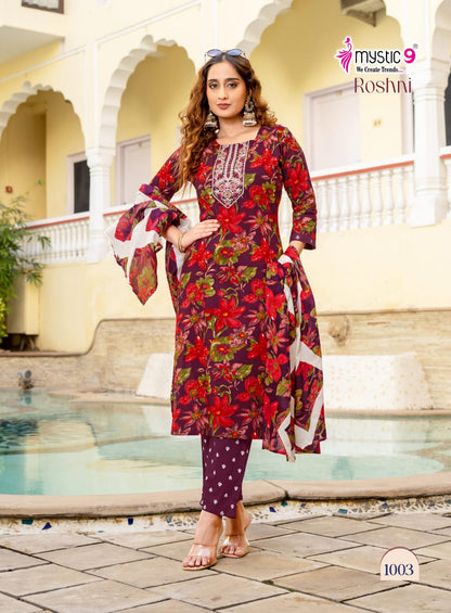 Roshni Vol 1 Mystic 9 Cambric Cotton Readymade Pant Style Suits Manufacturer India