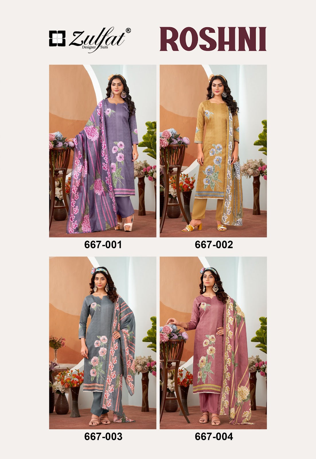 Roshni Zulfat Designer Jam Cotton Karachi Salwar Suits Wholesaler Ahmedabad
