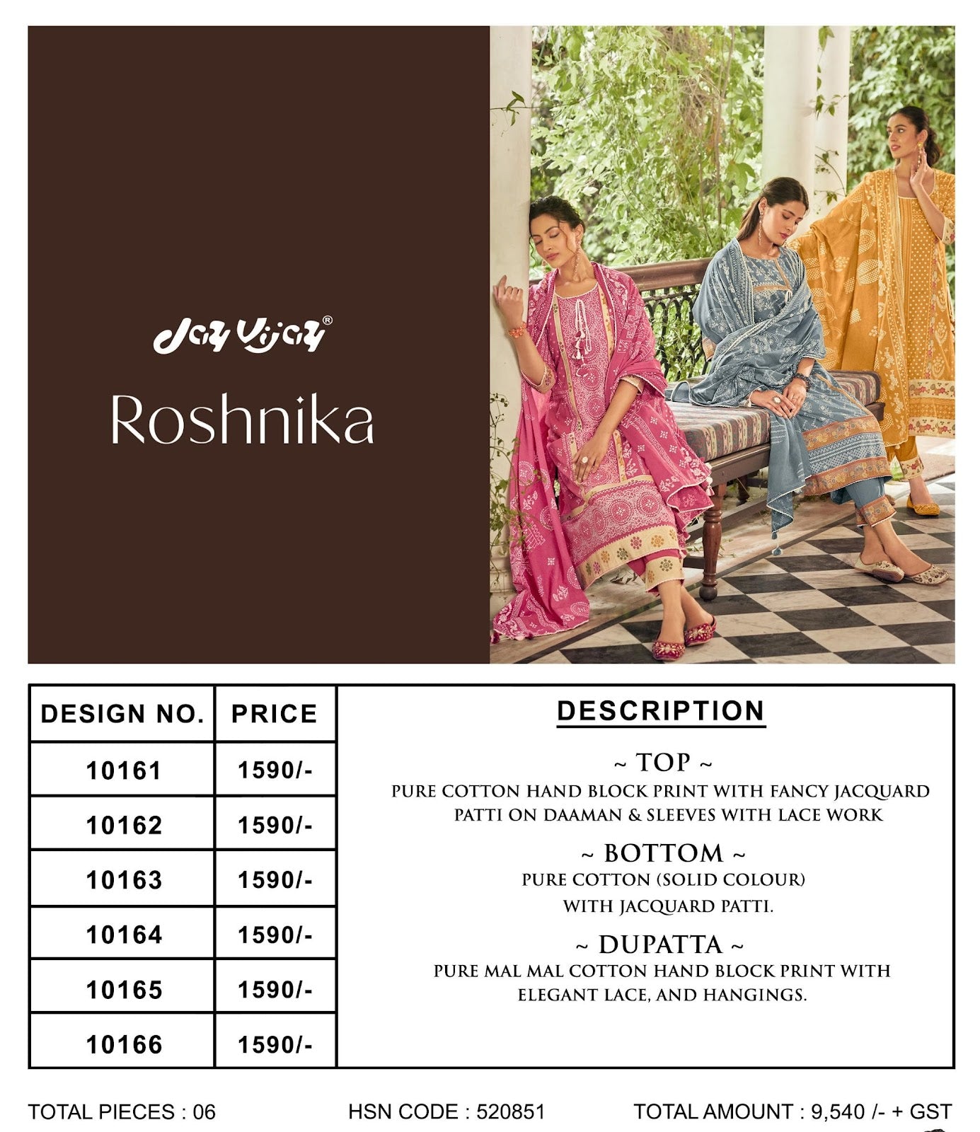 Roshnika Jay Vijay Cotton Pant Style Suits Wholesale