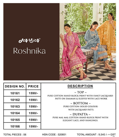 Roshnika Jay Vijay Cotton Pant Style Suits Wholesale