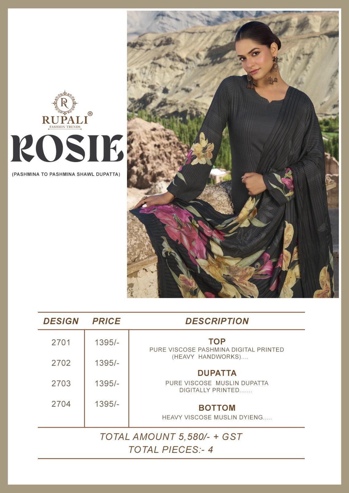 Rosie Rupali Viscose Pashmina Suits Wholesaler Ahmedabad