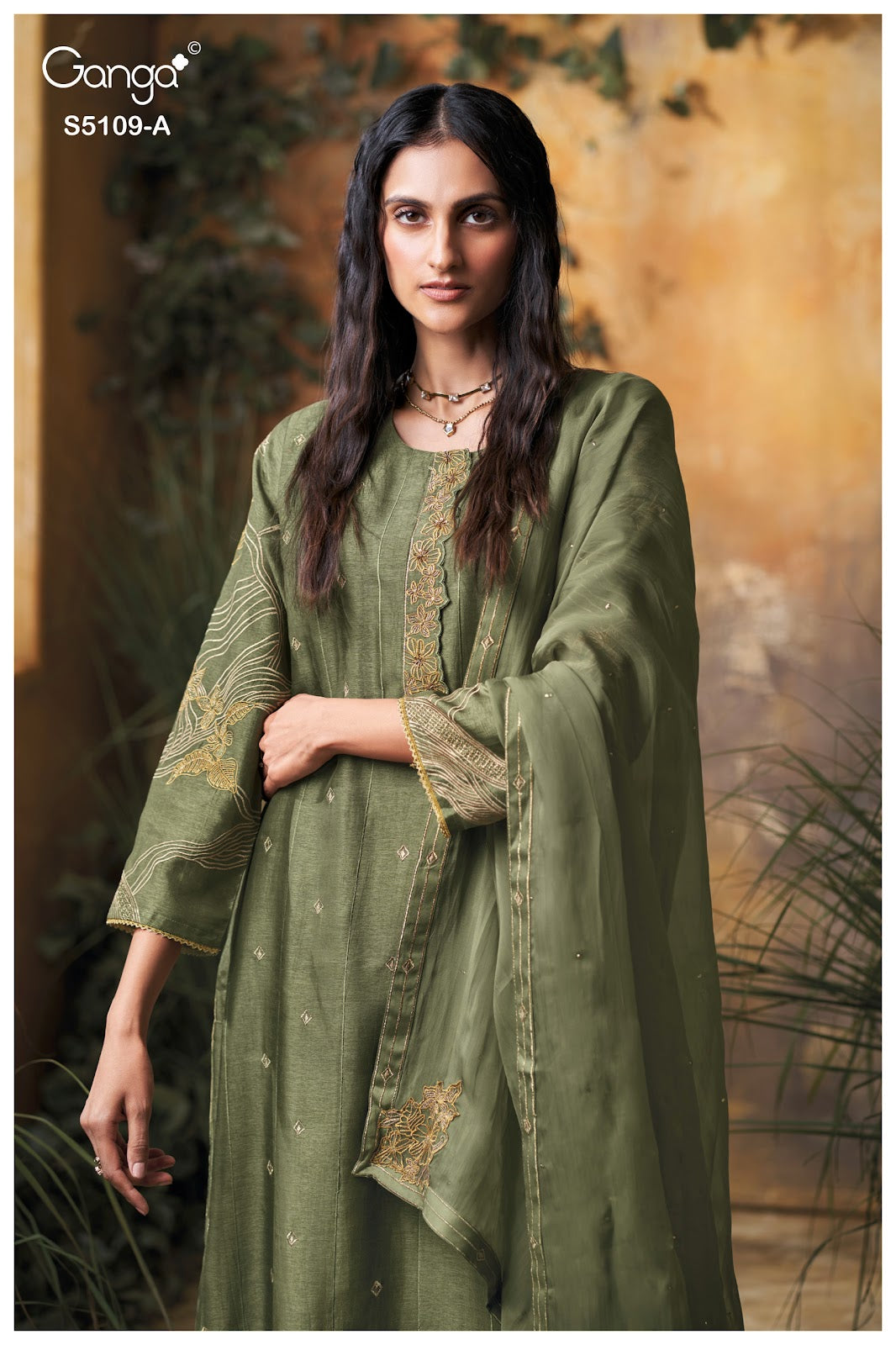 Rosina S5109 Ganga Russian Silk Plazzo Style Suits Exporter Ahmedabad