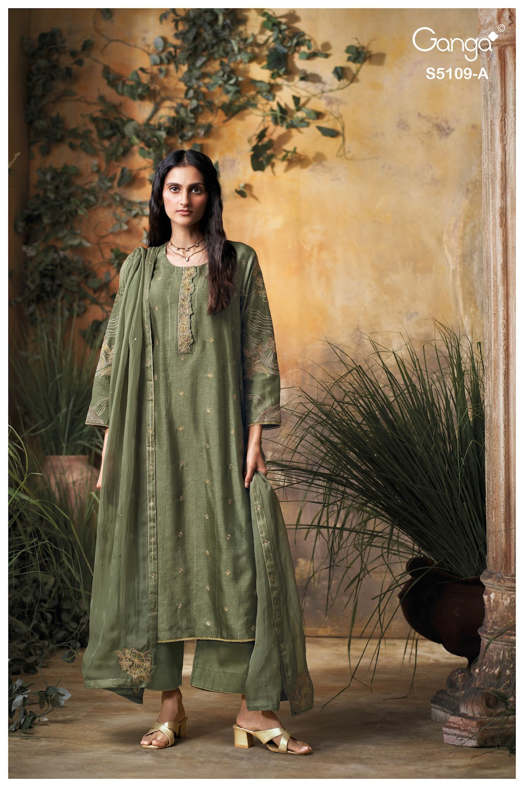 Rosina S5109 Ganga Russian Silk Plazzo Style Suits Exporter Ahmedabad
