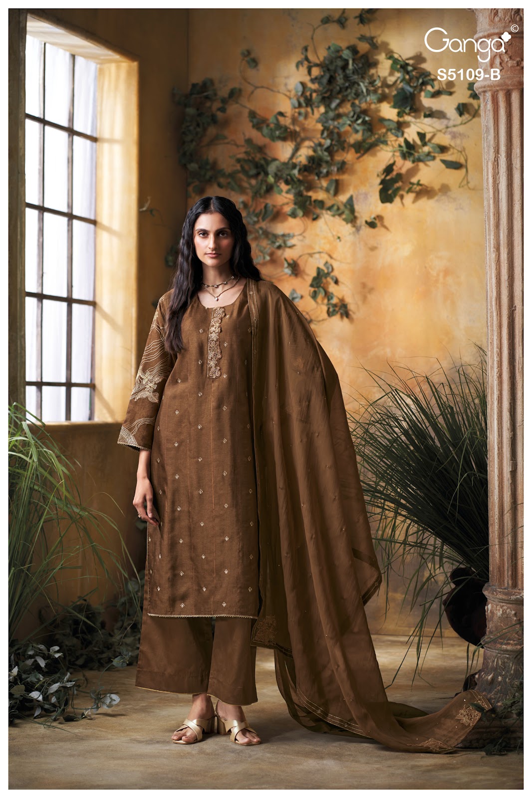 Rosina S5109 Ganga Russian Silk Plazzo Style Suits Exporter Ahmedabad