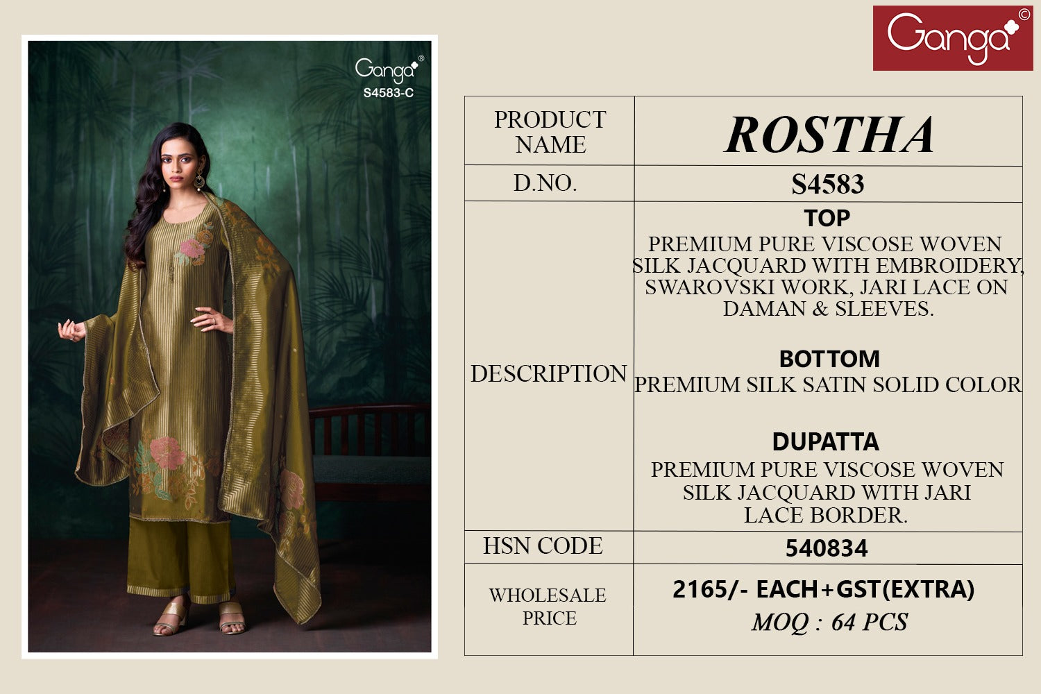 Rostha S4583 Ganga Woven Silk Pant Style Suits Supplier Ahmedabad