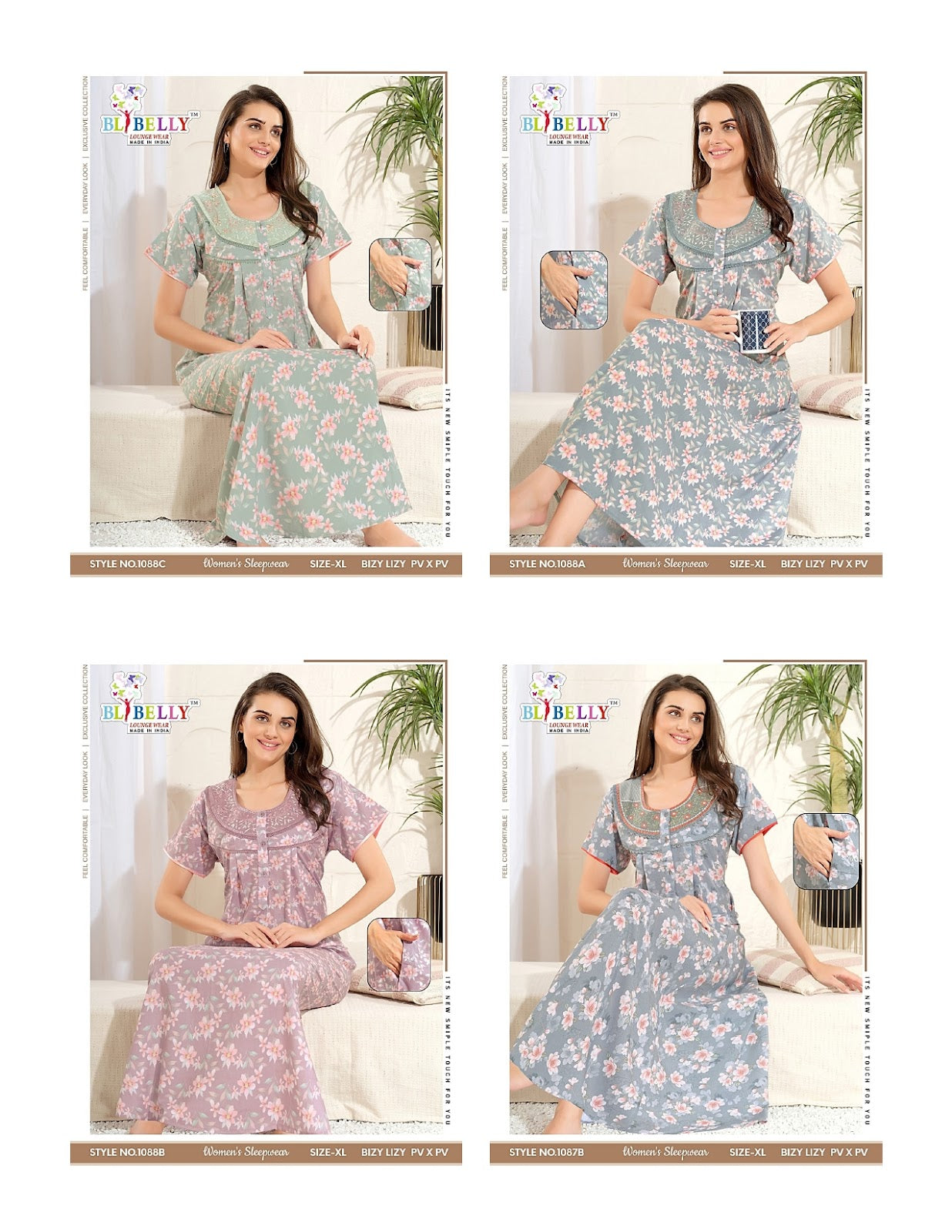 Round Neck 0807 Belly Lizzy Bizzy Night Gowns Manufacturer Gujarat