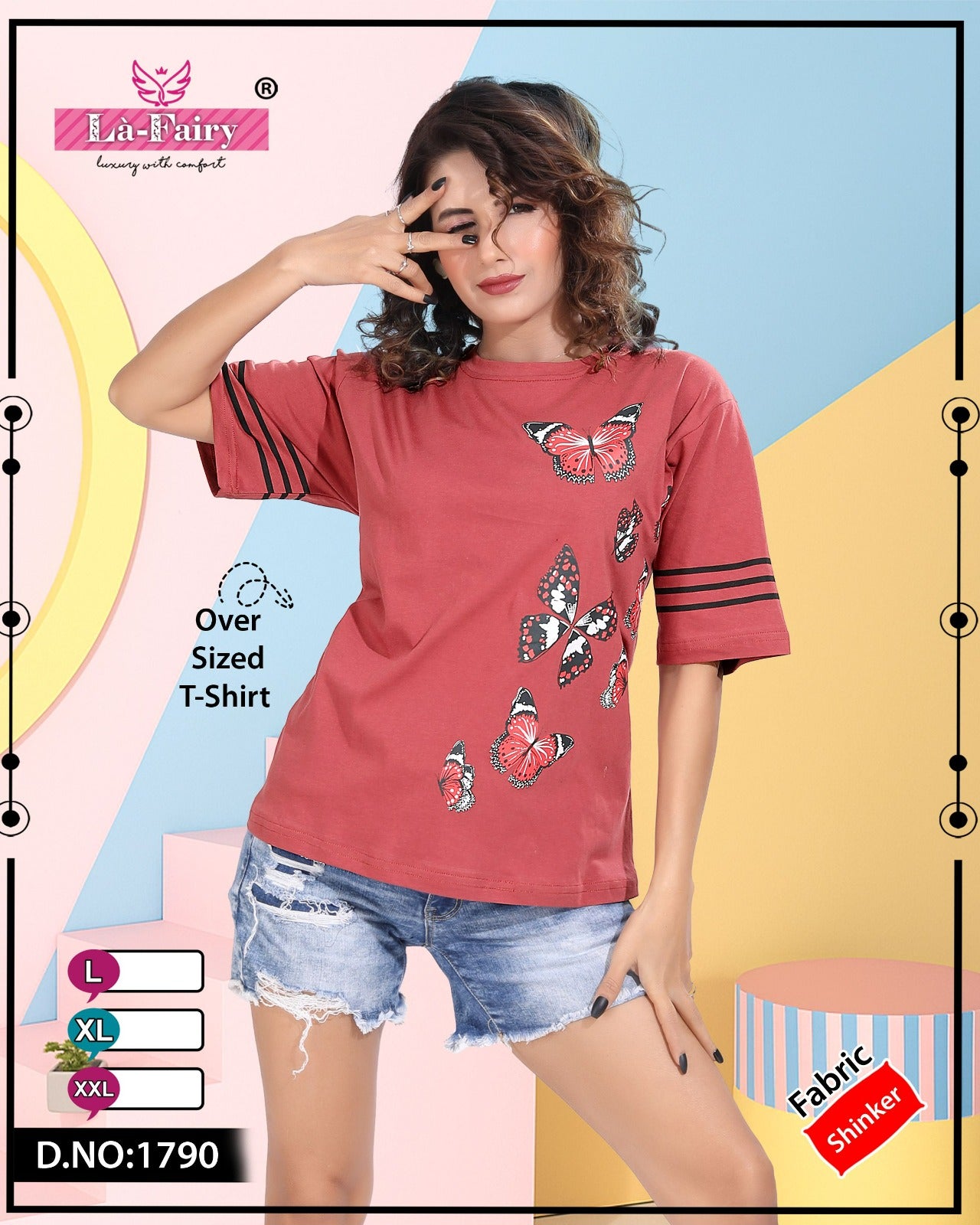 Round Neck 1790 La Fairy Sinker Women Oversized Tshirt Supplier India