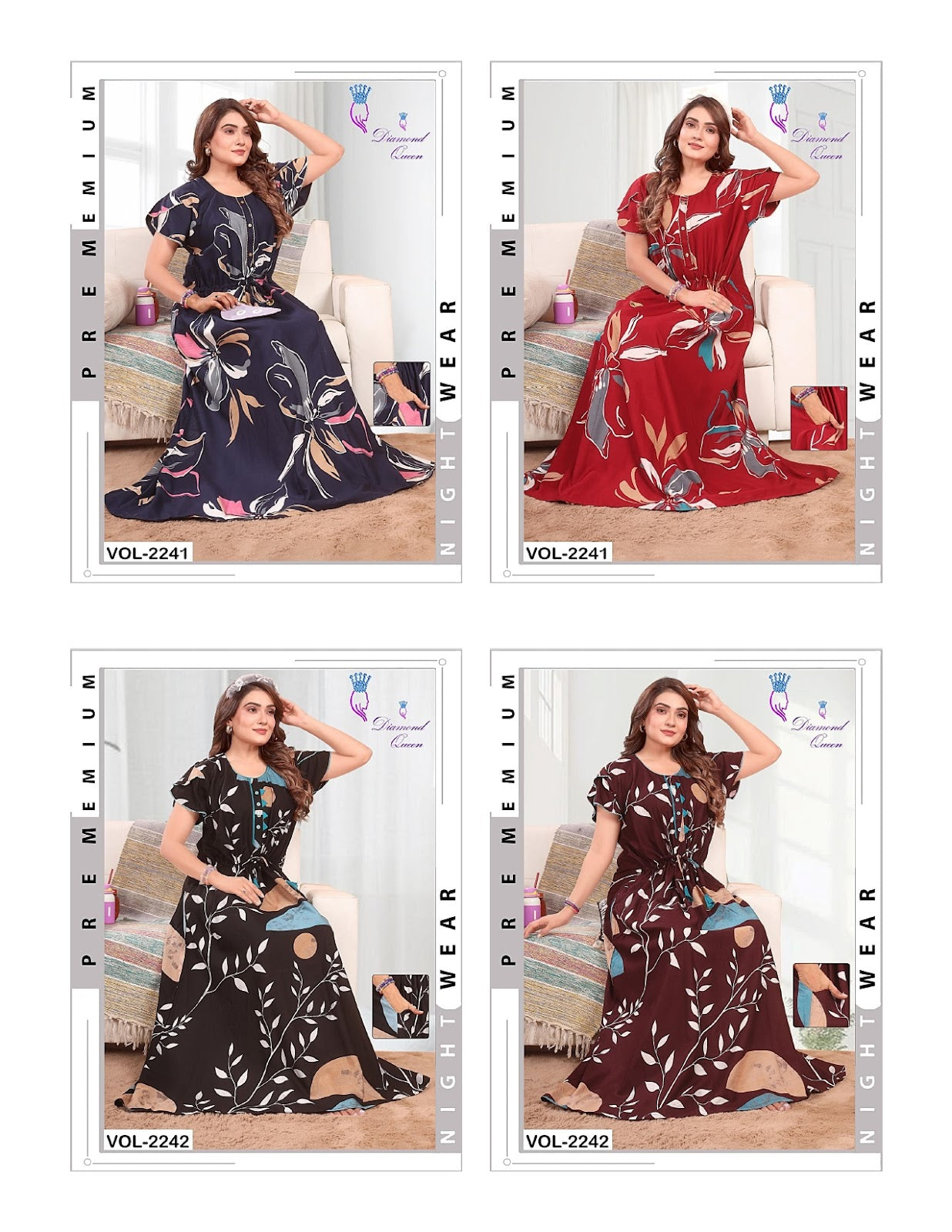 Round Neck 2006 Diamond Queen Rayon Night Gowns Manufacturer Ahmedabad