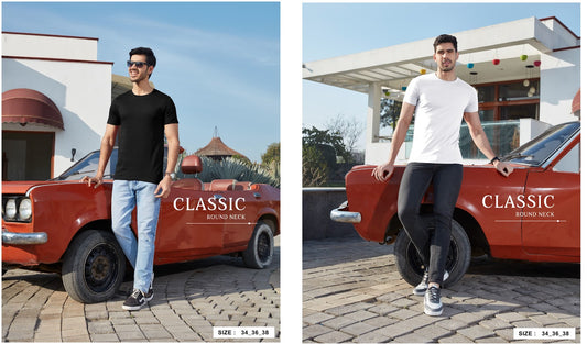 Round Neck Vol 56-37 White-Black Zaara Cotton Biowashed Mens Tshirts Manufacturer Gujarat