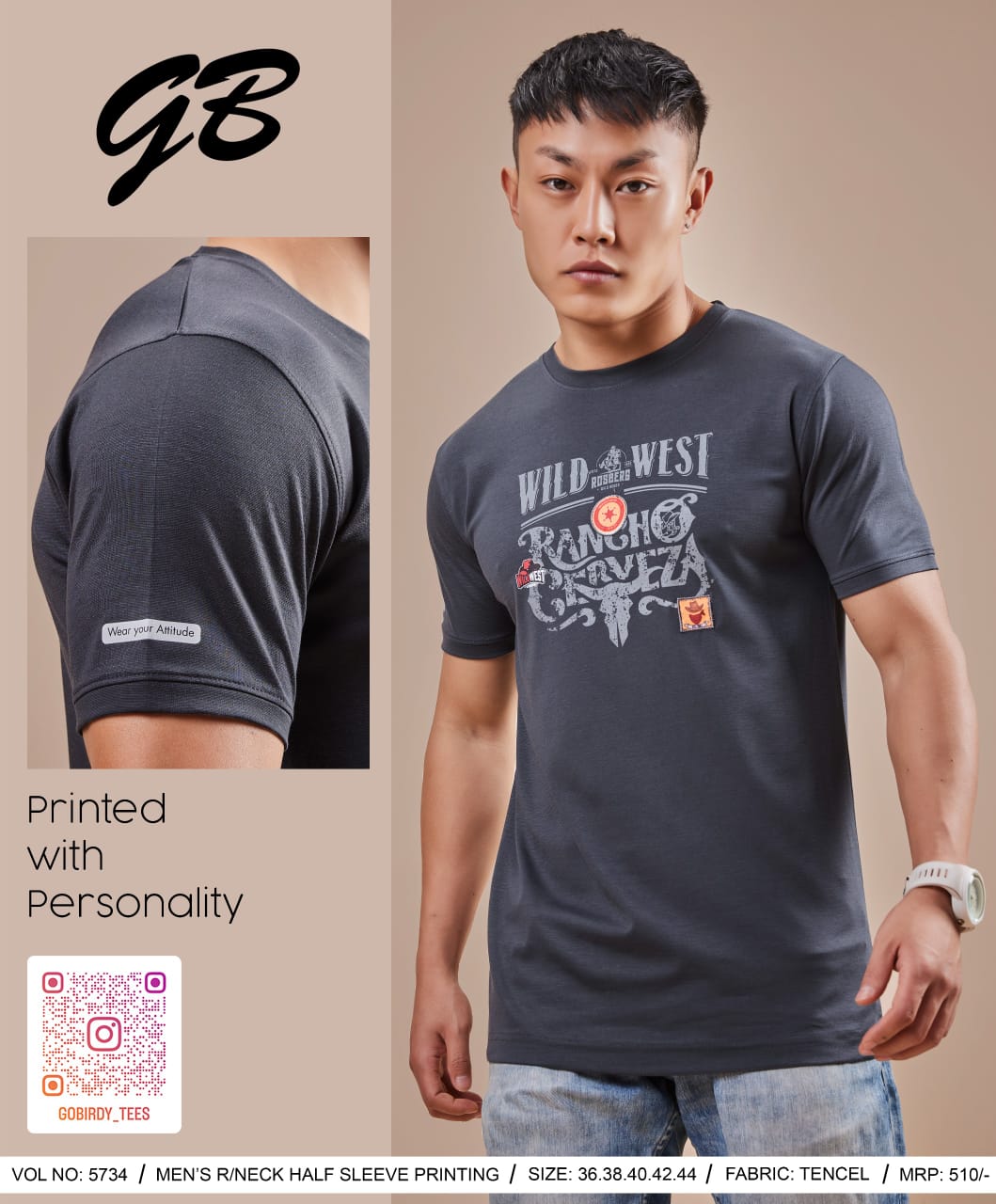 Round Neck 5734 Gb Tencel Lycra Mens Tshirts Supplier India