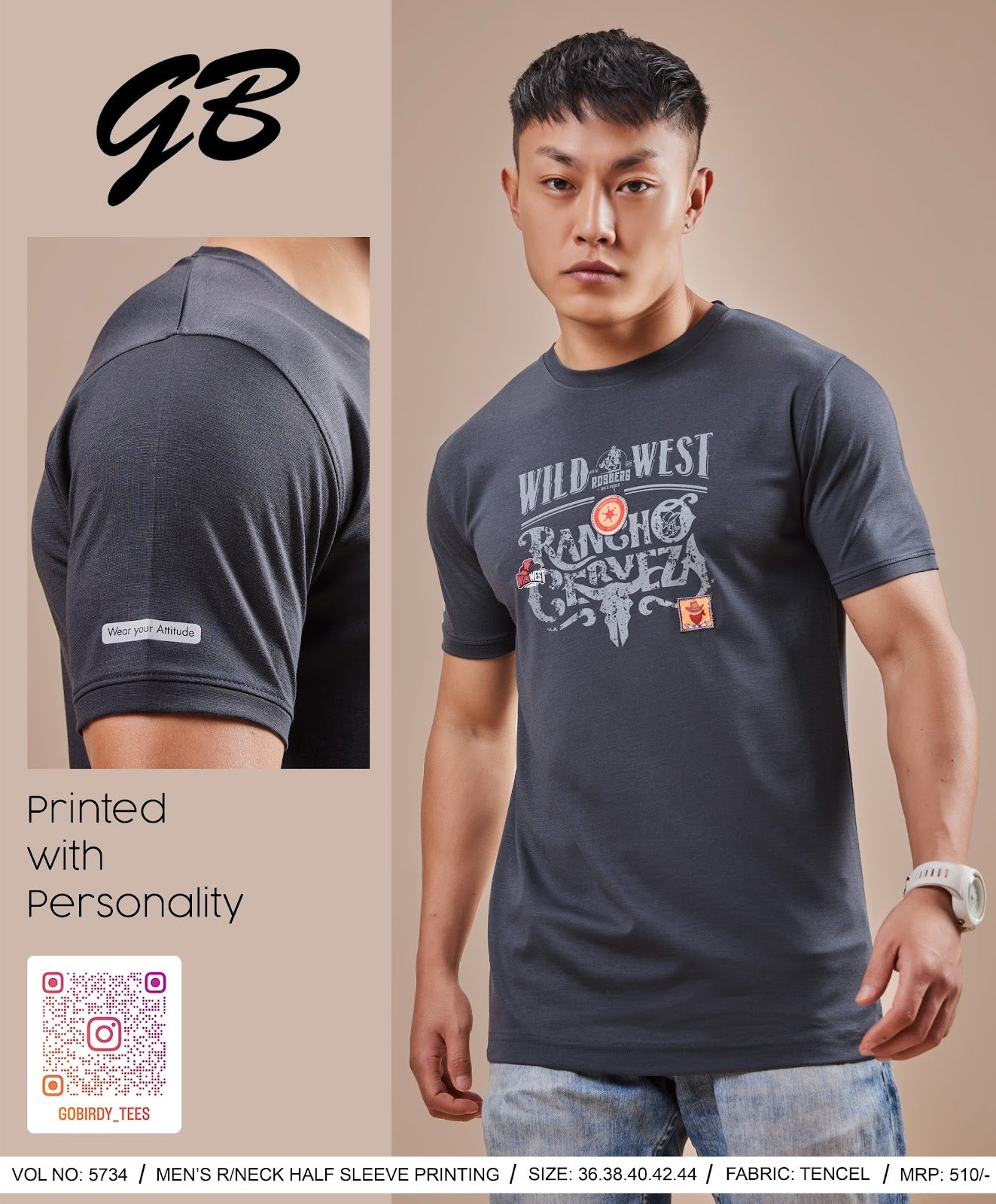 Round Neck 5734 Gb Tencel Lycra Mens Tshirts Supplier India