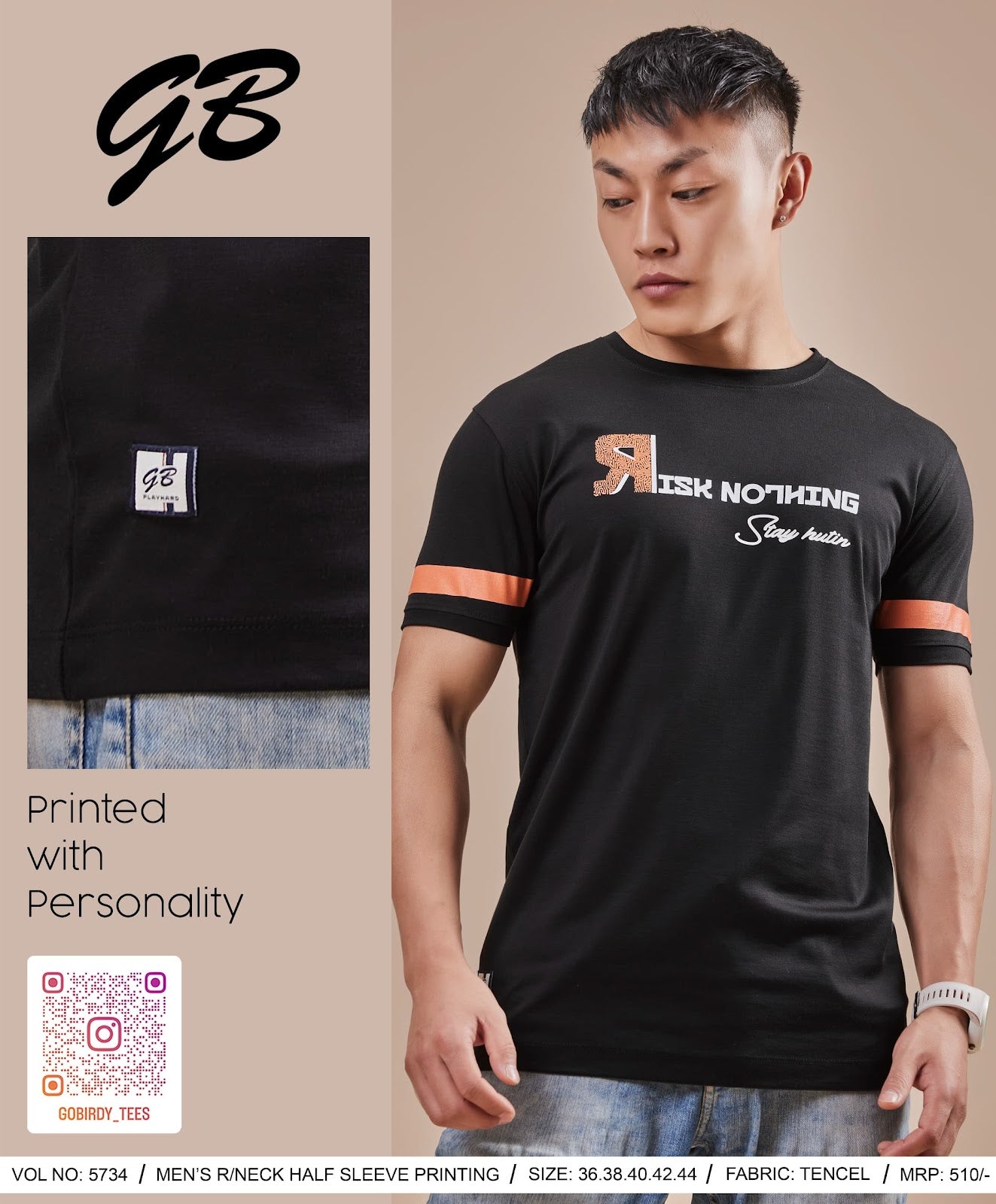 Round Neck 5734 Gb Tencel Lycra Mens Tshirts Supplier India