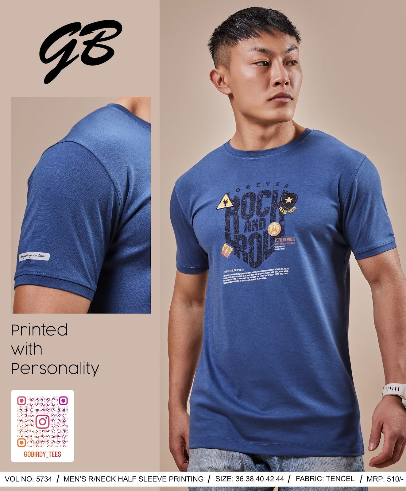 Round Neck 5734 Gb Tencel Lycra Mens Tshirts Supplier India