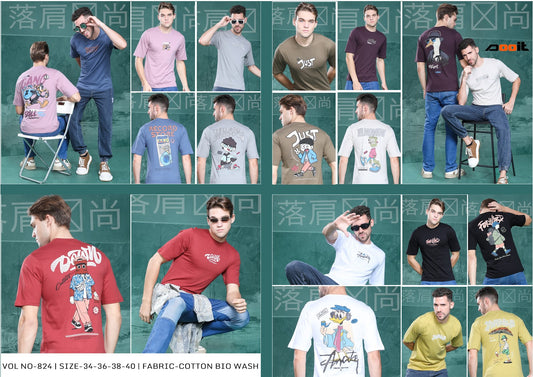 Round Neck 824 Dooit Cotton Biowashed Mens Tshirts Wholesale Rate