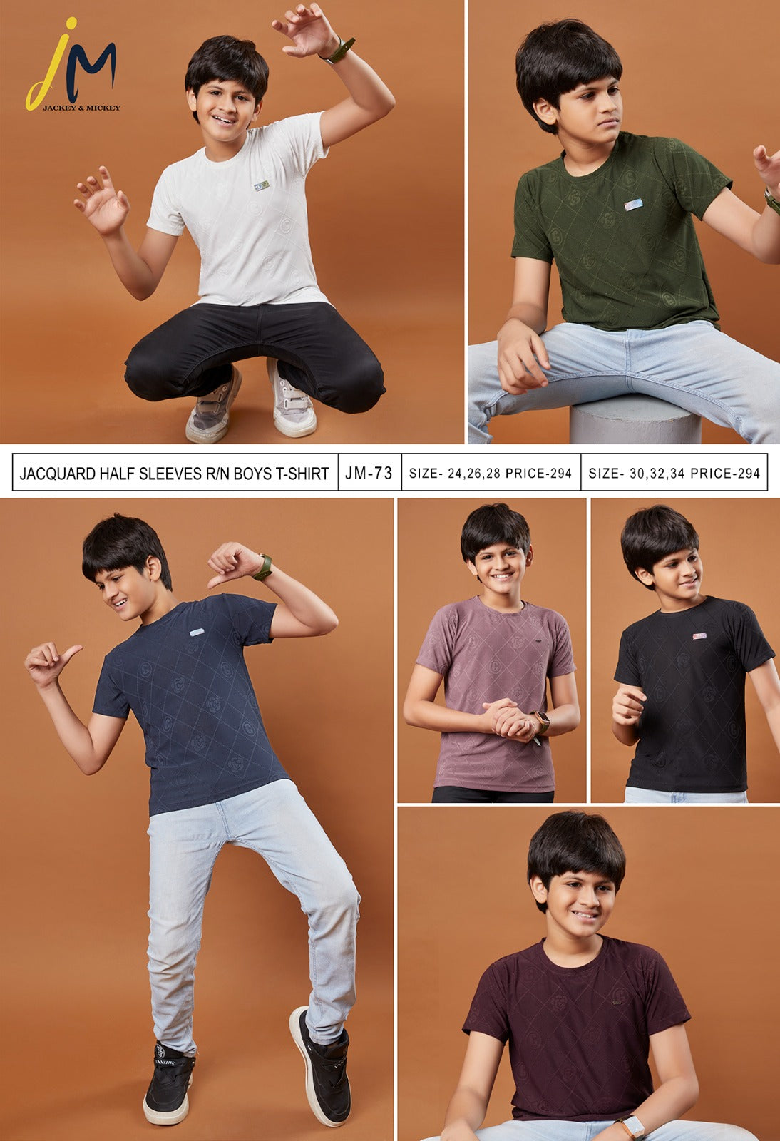 Round Neck Jm 73 Jackey N Mickey Jacquard Boys Tshirt Wholesaler