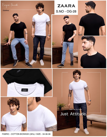 Round Neck Og 28 Zaara Cotton Biowashed Mens Tshirts Manufacturer India
