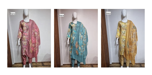 Round Neck Siara Cotton Silk Readymade Pant Style Suits Supplier