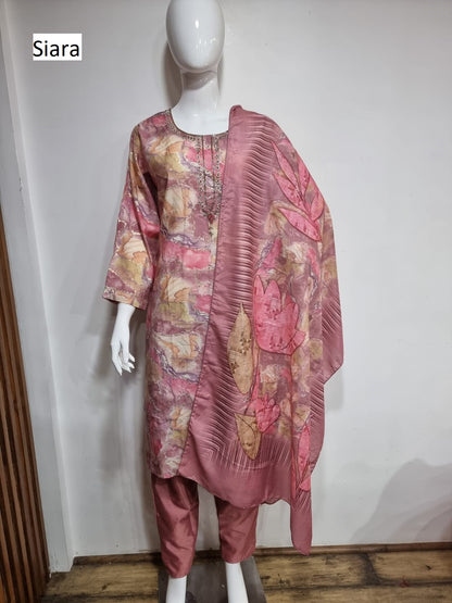 Round Neck Siara Cotton Silk Readymade Pant Style Suits Supplier